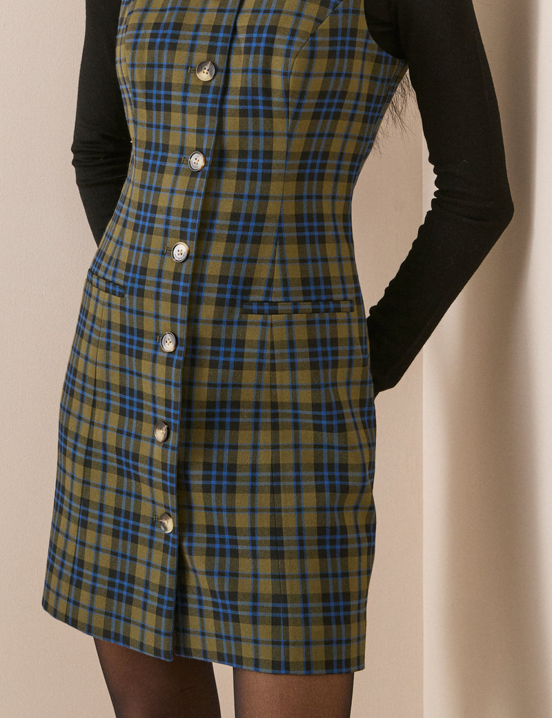 Blue and Green Check Ellie Mini Dress
