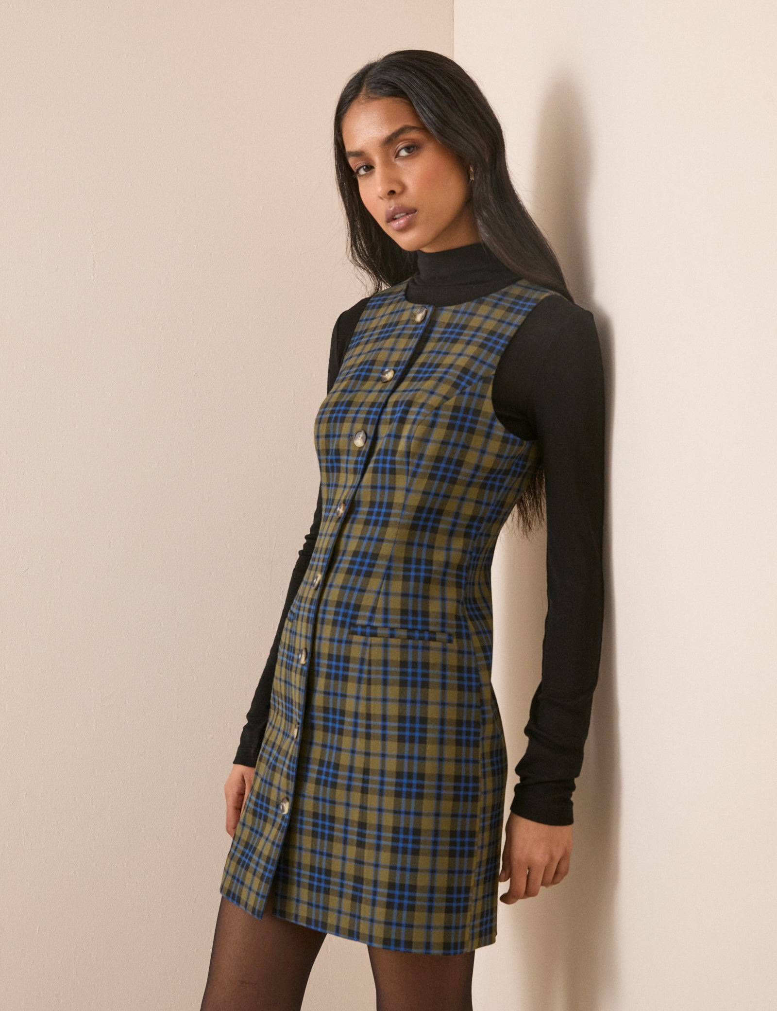 Blue and Green Check Ellie Mini Dress