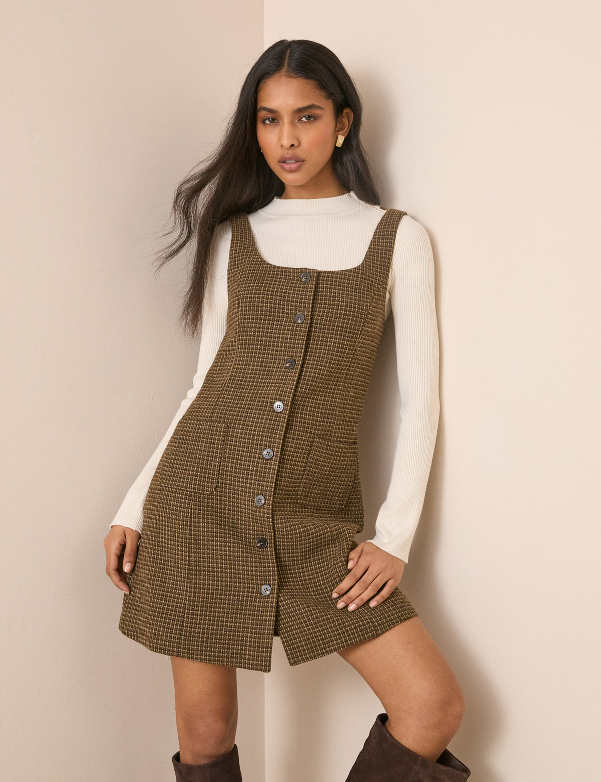 Heritage Check Wool-Blend Mini Shift Dress