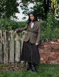 Brown Button Down Cord Midi Skirt