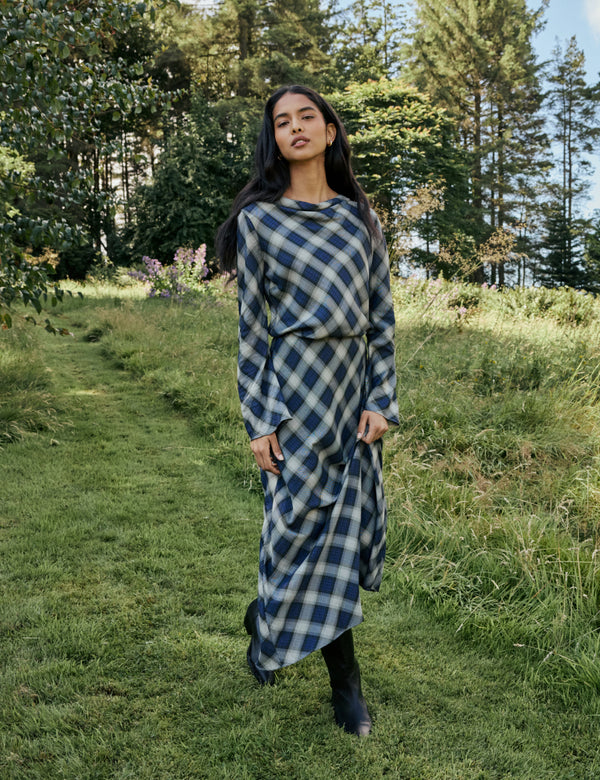 Navy Check Otto Maxi Skirt