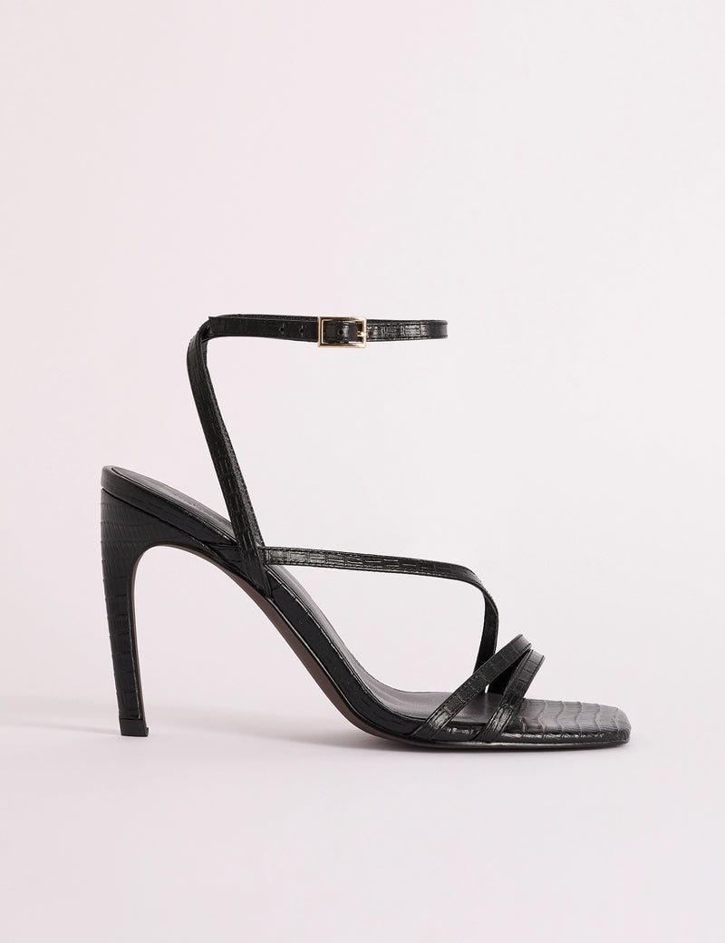 Black Leather Strappy Heel