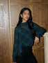 Blue and Green Tartan Tie Neck Blouse