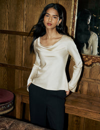 Cream Cowl Neck Satin Top
