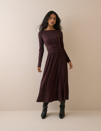 Plum Jersey Long Sleeve Ayla Midi Dress