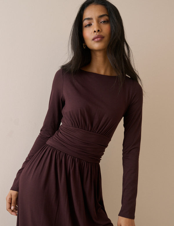 Plum Jersey Long Sleeve Ayla Midi Dress