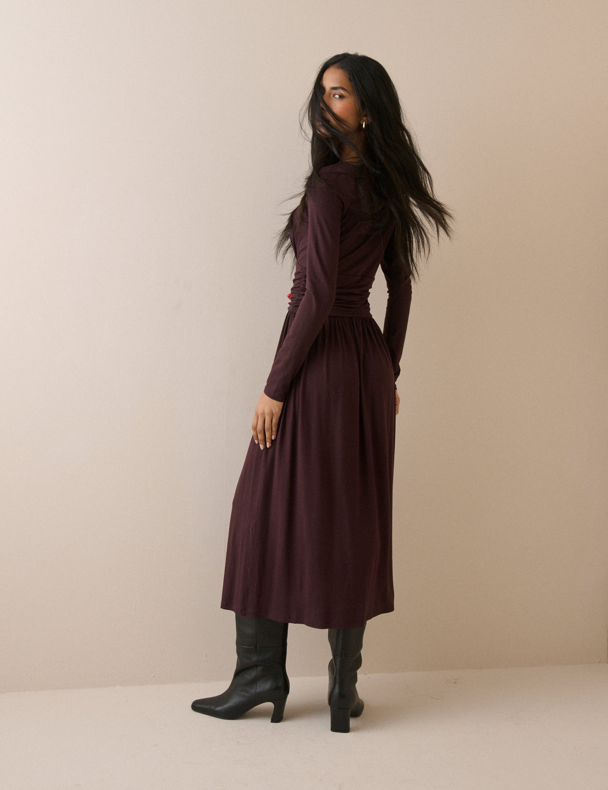 Plum Jersey Long Sleeve Ayla Midi Dress