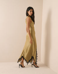 Golden Green Satin Marta Maxi Dress