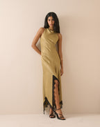 Golden Green Satin Marta Maxi Dress