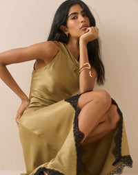 Golden Green Satin Marta Maxi Dress