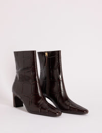 Brown Crocodile Print Leather Ottilie Ankle Boots
