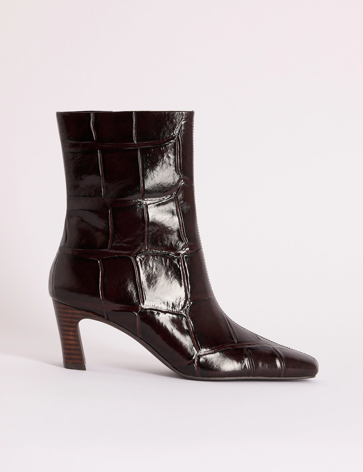 Brown Crocodile Print Leather Ottilie Ankle Boots