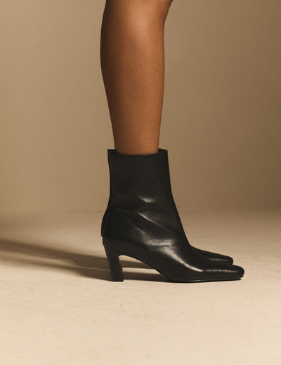 Black Leather Ottilie Ankle Boot
