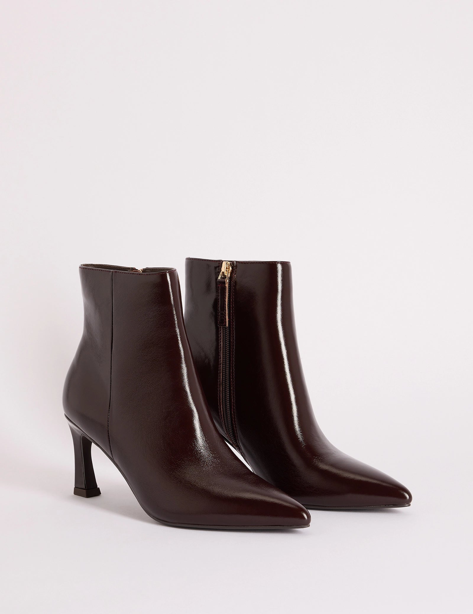 Mahogany Brown Leather Pointed Toe Ankle Boots
