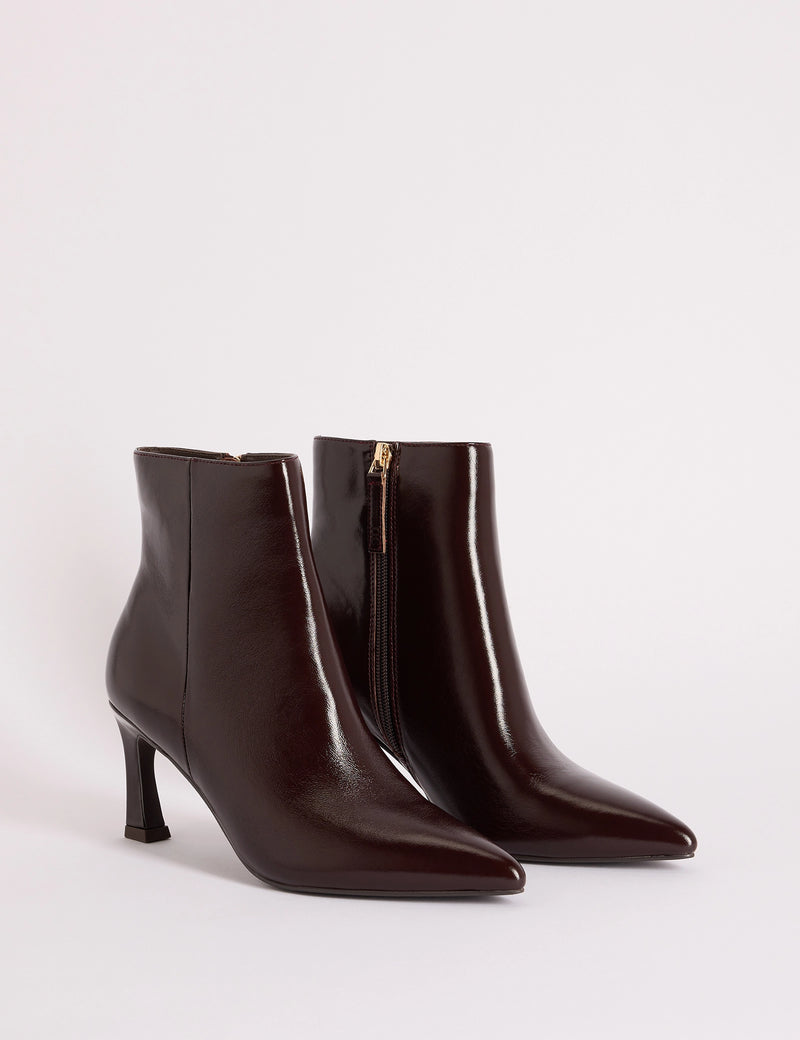 Mahogany Brown Leather Pointed Toe Ankle Boots