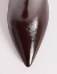 Mahogany Brown Leather Pointed Toe Ankle Boots