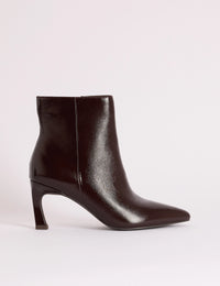 Mahogany Brown Leather Pointed Toe Ankle Boots