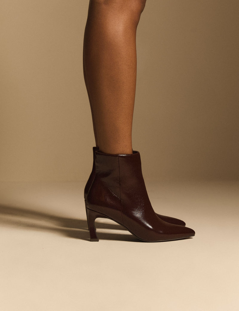 Mahogany Brown Leather Pointed Toe Ankle Boots