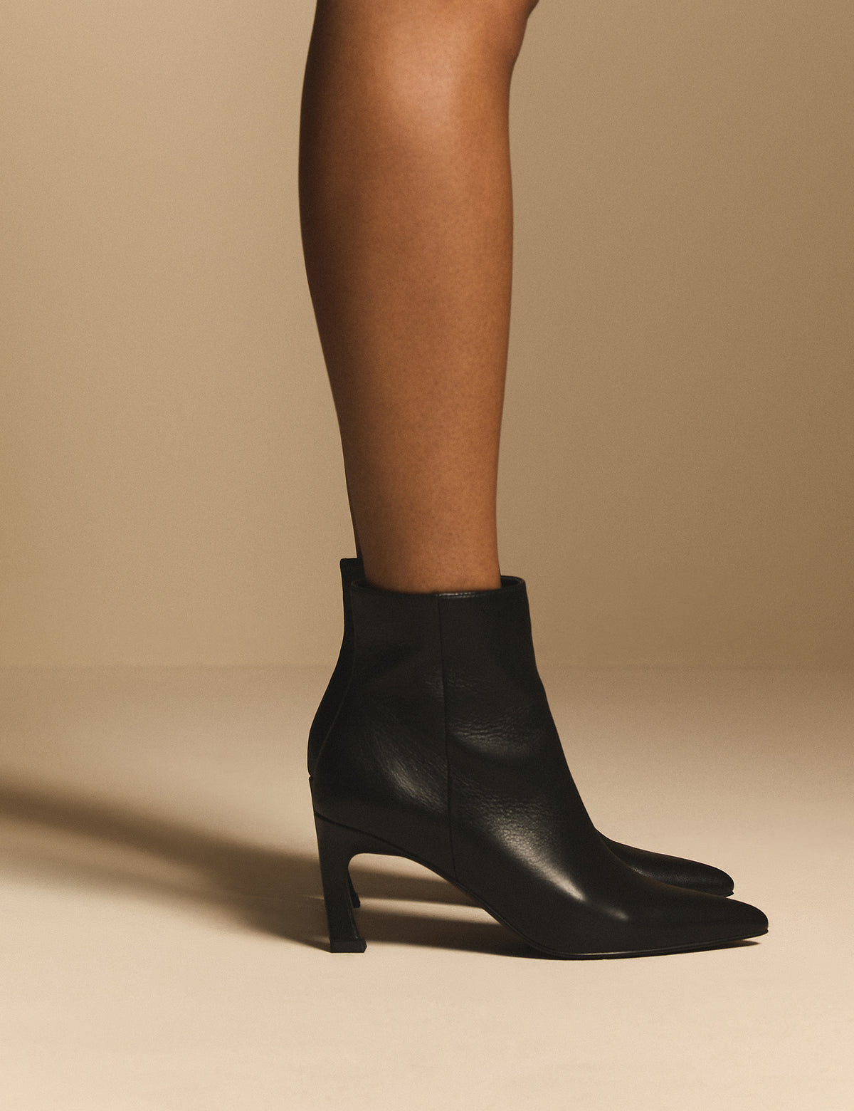 Black Leather Pointed Toe Ankle Boots