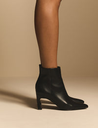 Black Leather Pointed Toe Ankle Boots