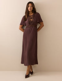 Brown Lace Trim Wynne Midi Dress