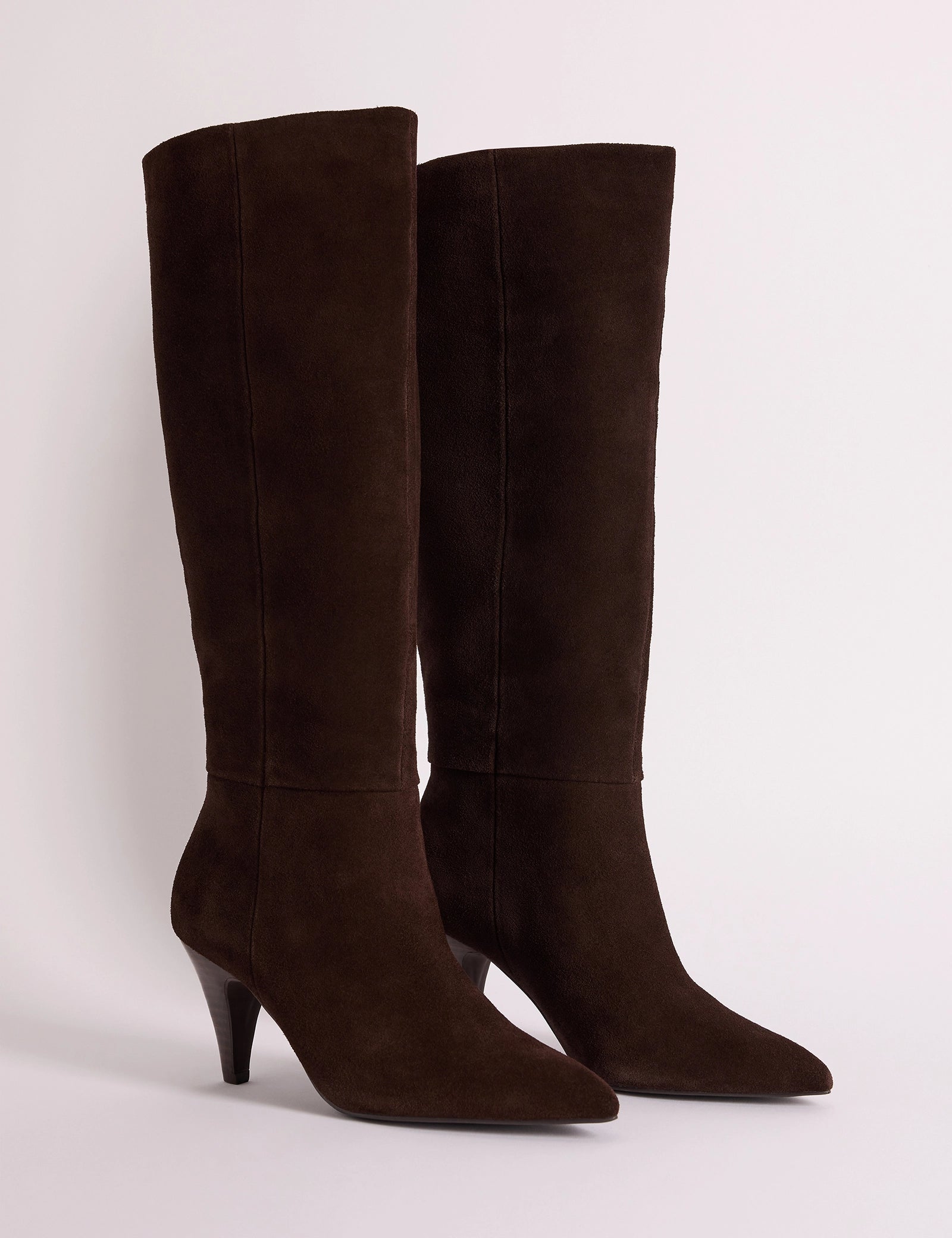 Brown Suede Knee High Heeled Boots