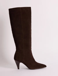 Brown Suede Knee High Heeled Boots