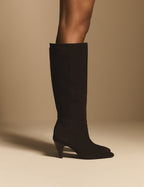 Brown Suede Knee High Heeled Boots