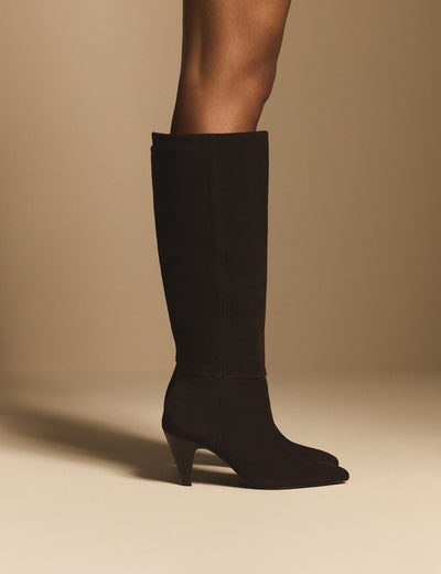 Brown Suede Knee High Heeled Boots
