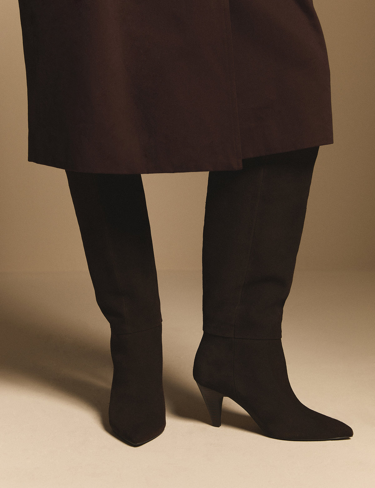 Brown Suede Knee High Heeled Boots