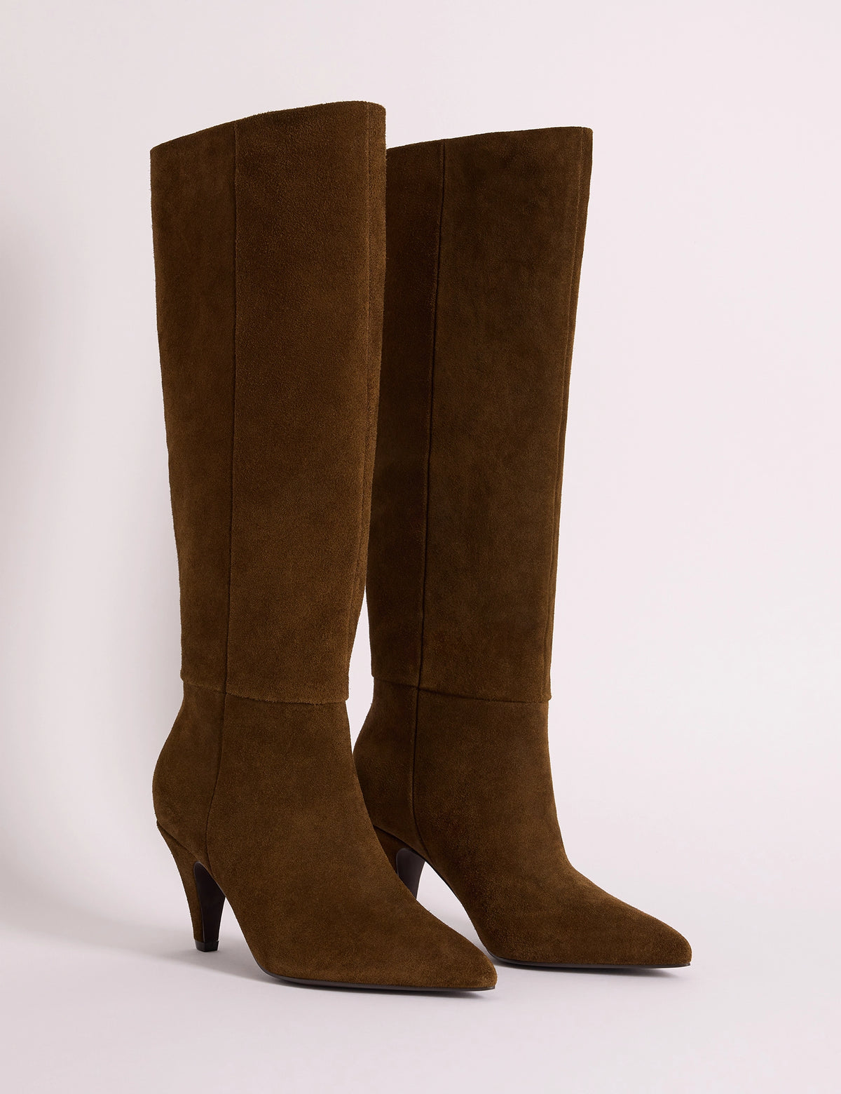 Warm Brown Suede Knee High Heeled Boots