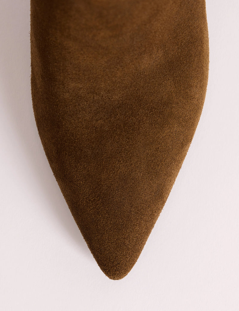 Warm Brown Suede Knee High Heeled Boots