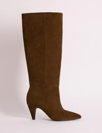 Warm Brown Suede Knee High Heeled Boots