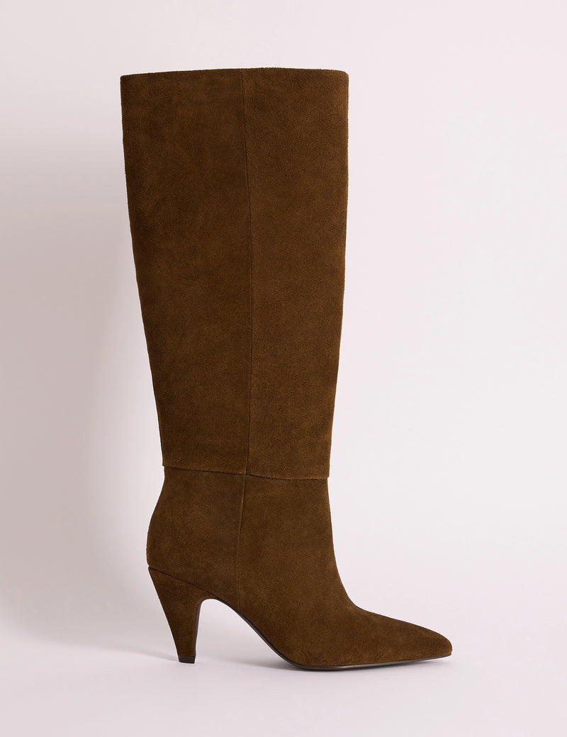 Warm Brown Suede Knee High Heeled Boots
