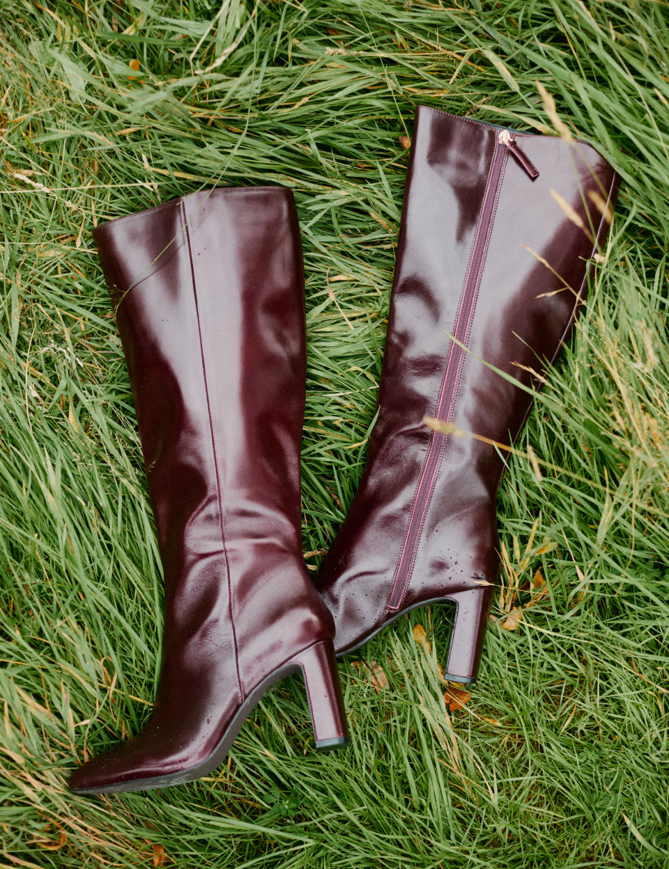 Burgundy Leather Knee High Heels