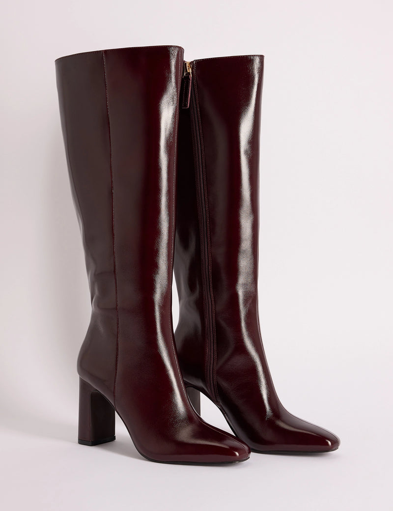Burgundy Leather Knee High Heels