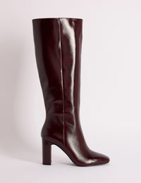 Burgundy Leather Knee High Heels