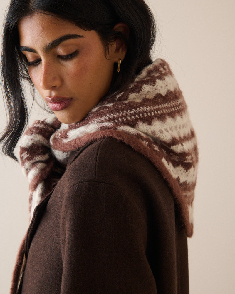 Brown and Cream Fair Isle Wool-Blend Large Triangle Scarf