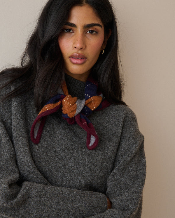Navy Argyle Wool-Blend Triangle Scarf