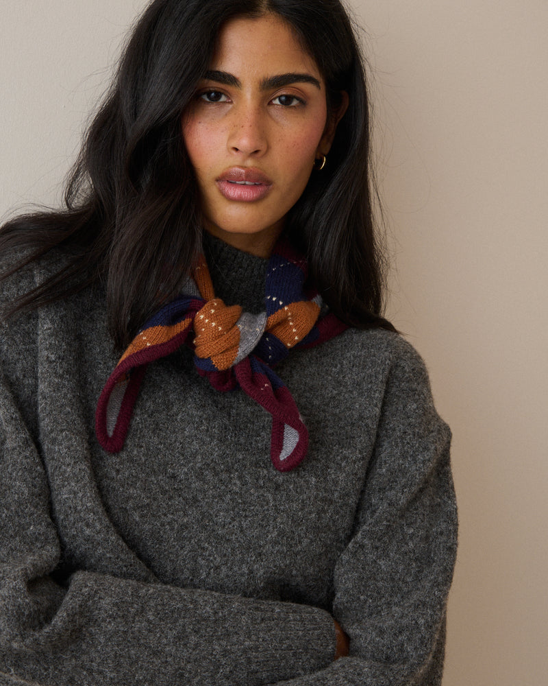 Navy Argyle Wool-Blend Triangle Scarf