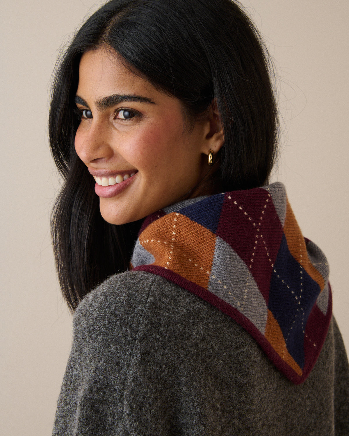 Navy Argyle Wool-Blend Triangle Scarf