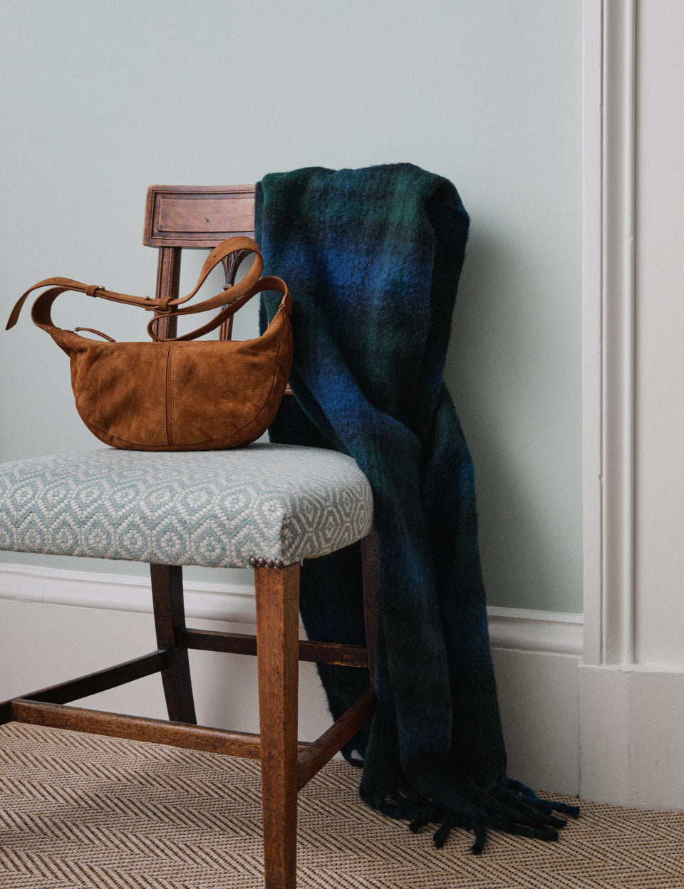 Green and Blue Check Blanket Scarf