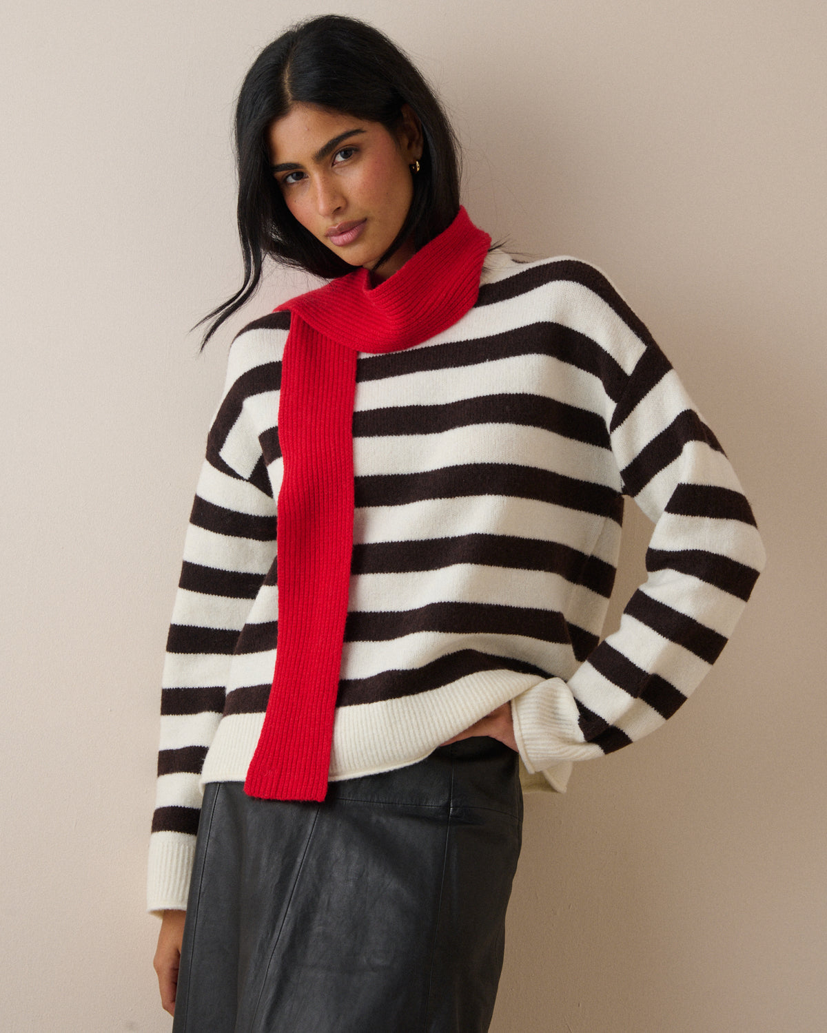 Red Wool-Blend Skinny Scarf