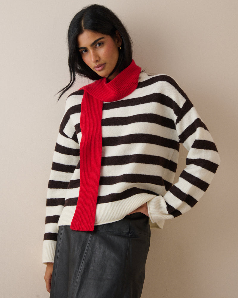 Red Wool-Blend Skinny Scarf