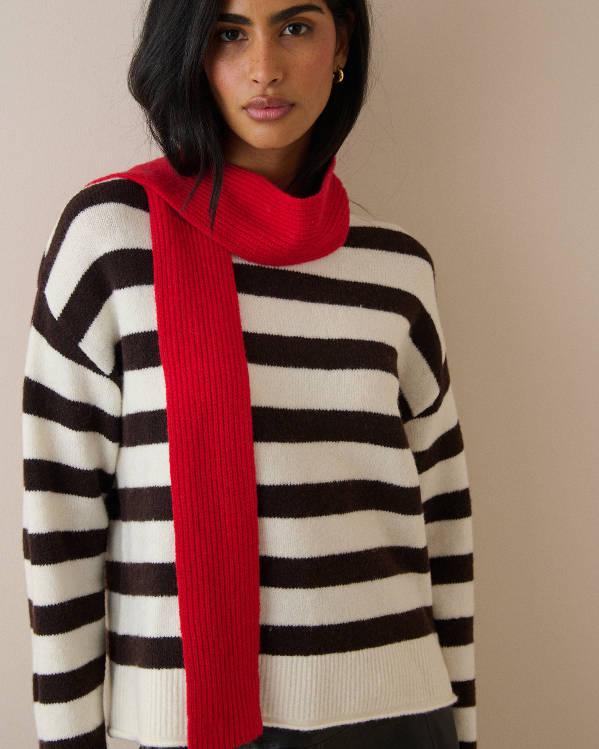 Red Wool-Blend Skinny Scarf