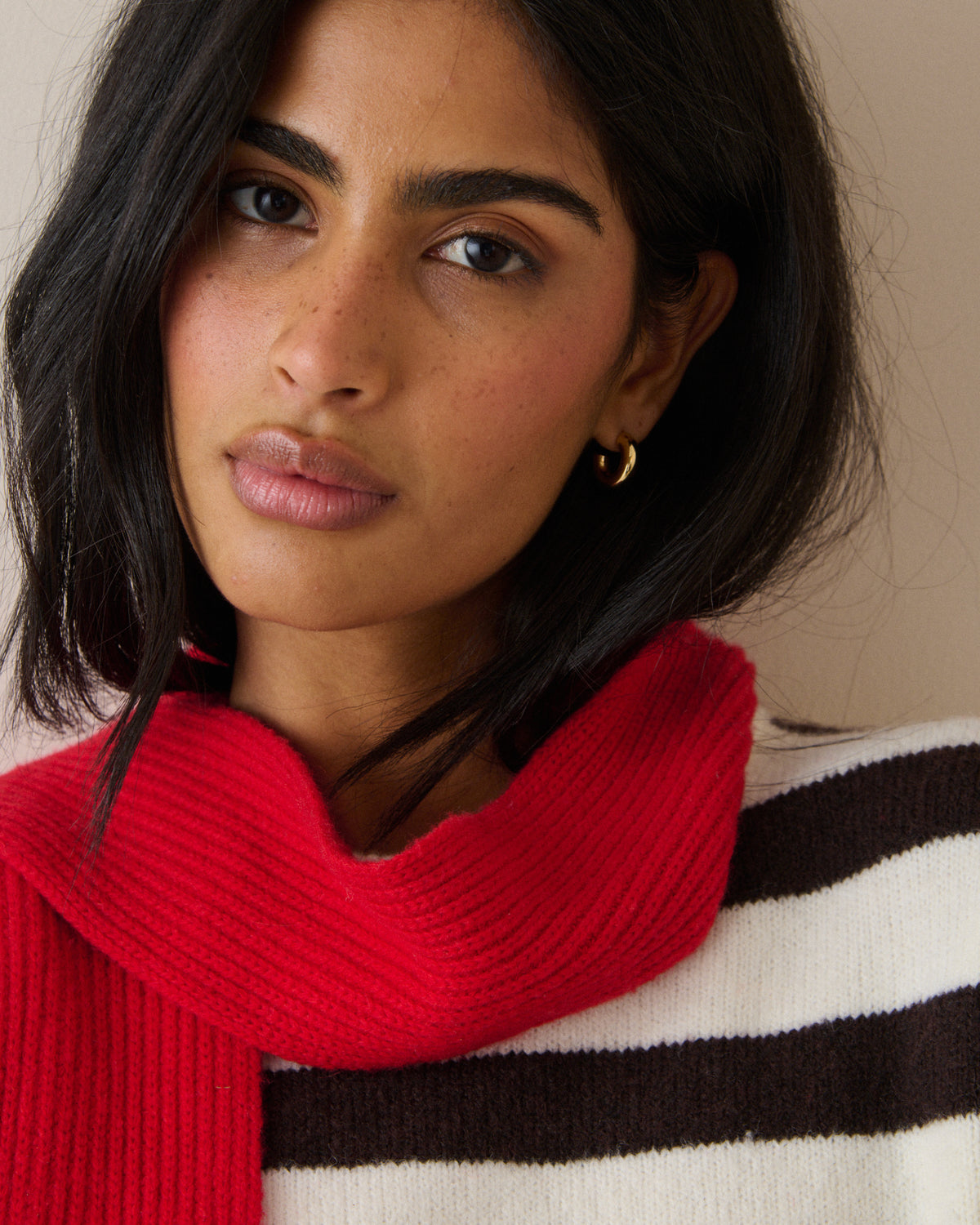 Red Wool-Blend Skinny Scarf