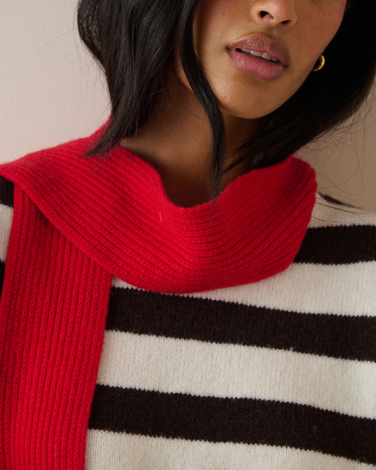 Red Wool-Blend Skinny Scarf