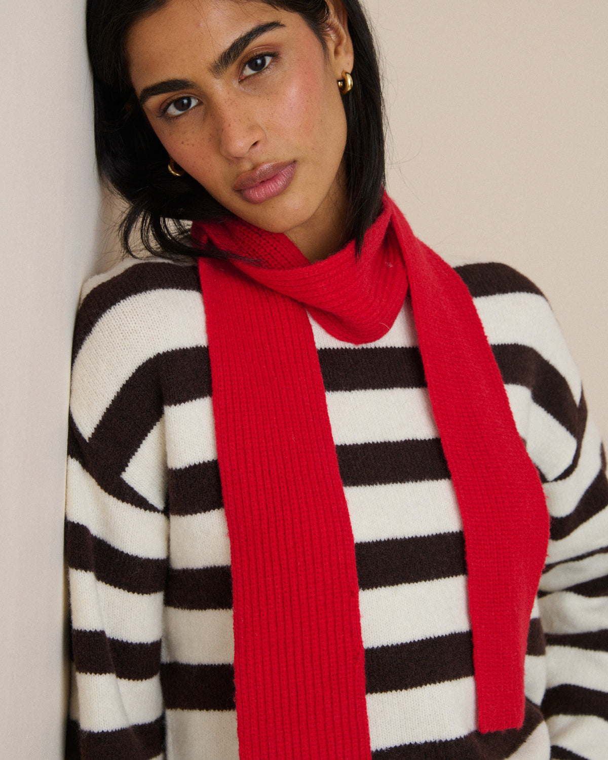 Red Wool-Blend Skinny Scarf