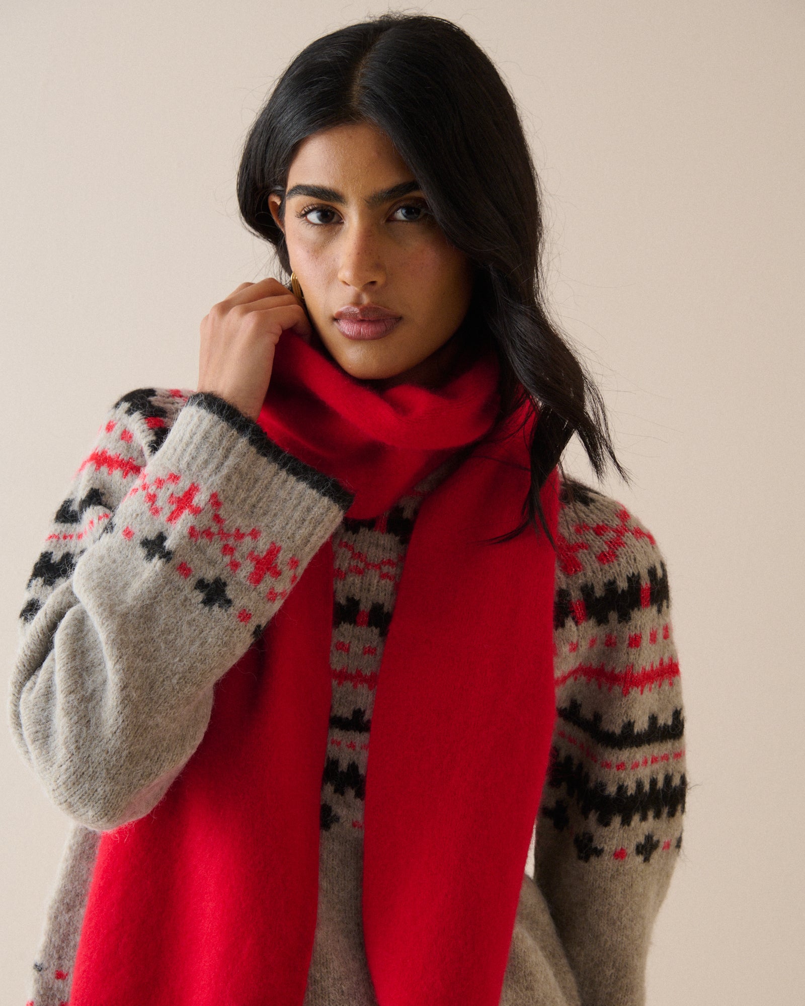 Red Brushed Wool Scarf