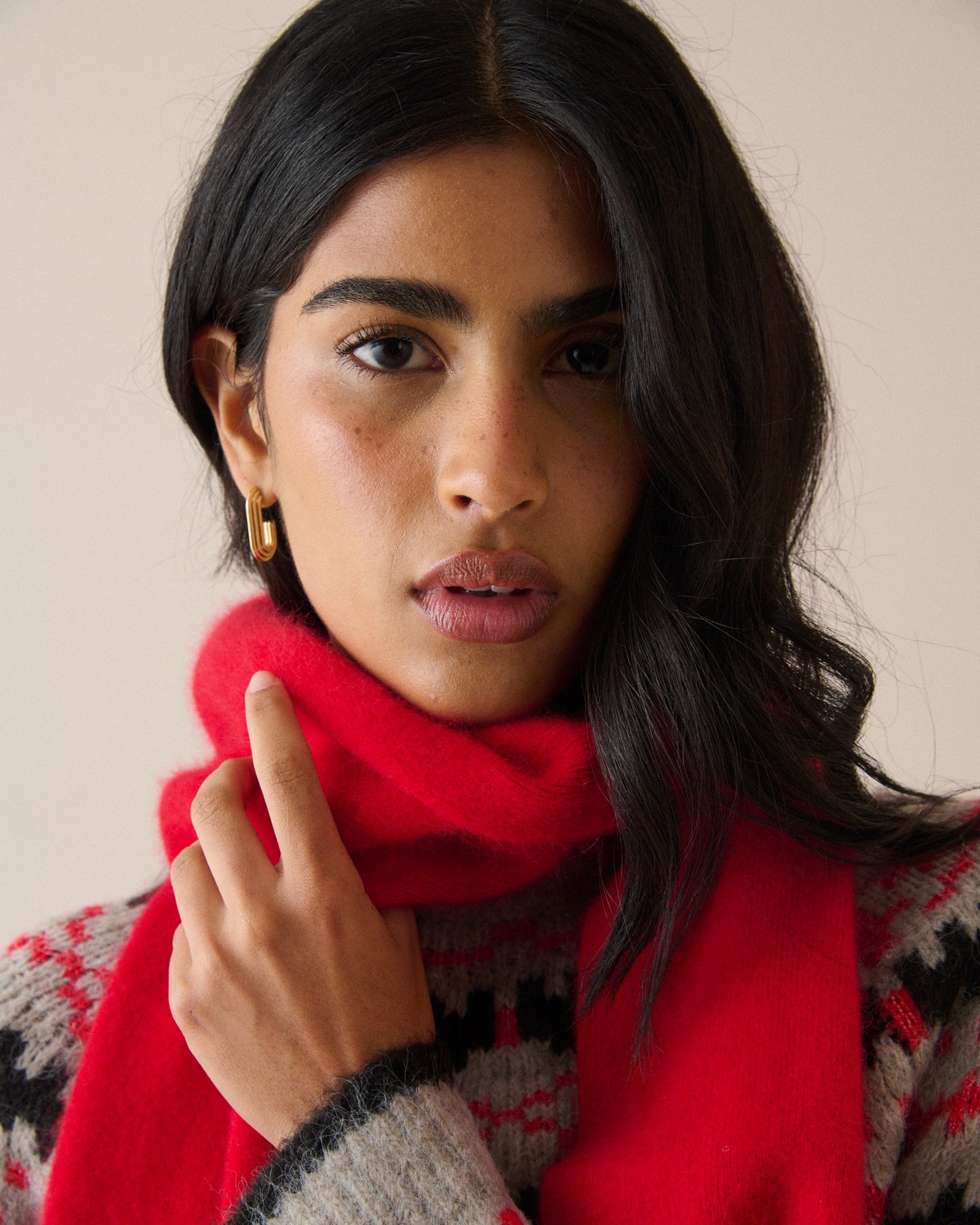 Red Brushed Wool Scarf